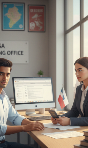 Student attend interview at visa office